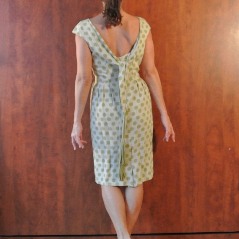 1940's Linen Dress with Tassle back